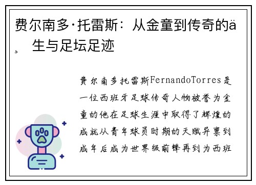 费尔南多·托雷斯：从金童到传奇的一生与足坛足迹
