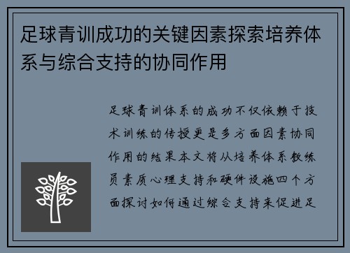 足球青训成功的关键因素探索培养体系与综合支持的协同作用 足球青训成功的关键因素探索培养体系与综合支持的协同作用