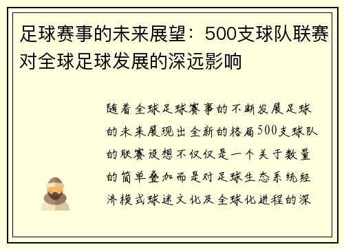 足球赛事的未来展望：500支球队联赛对全球足球发展的深远影响
