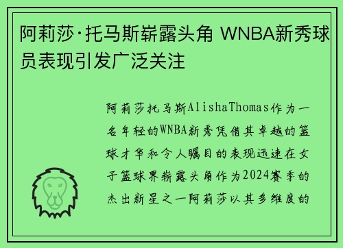 阿莉莎·托马斯崭露头角 WNBA新秀球员表现引发广泛关注 阿莉莎·托马斯崭露头角 WNBA新秀球员表现引发广泛关注